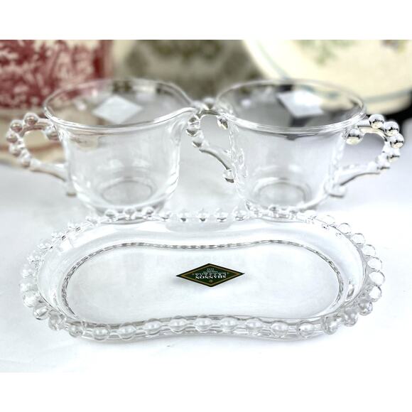 Chesterfield Clear Glass Sugar and Creamer Set with Tray, Godinger Silver Art Co - Picture 3 of 9